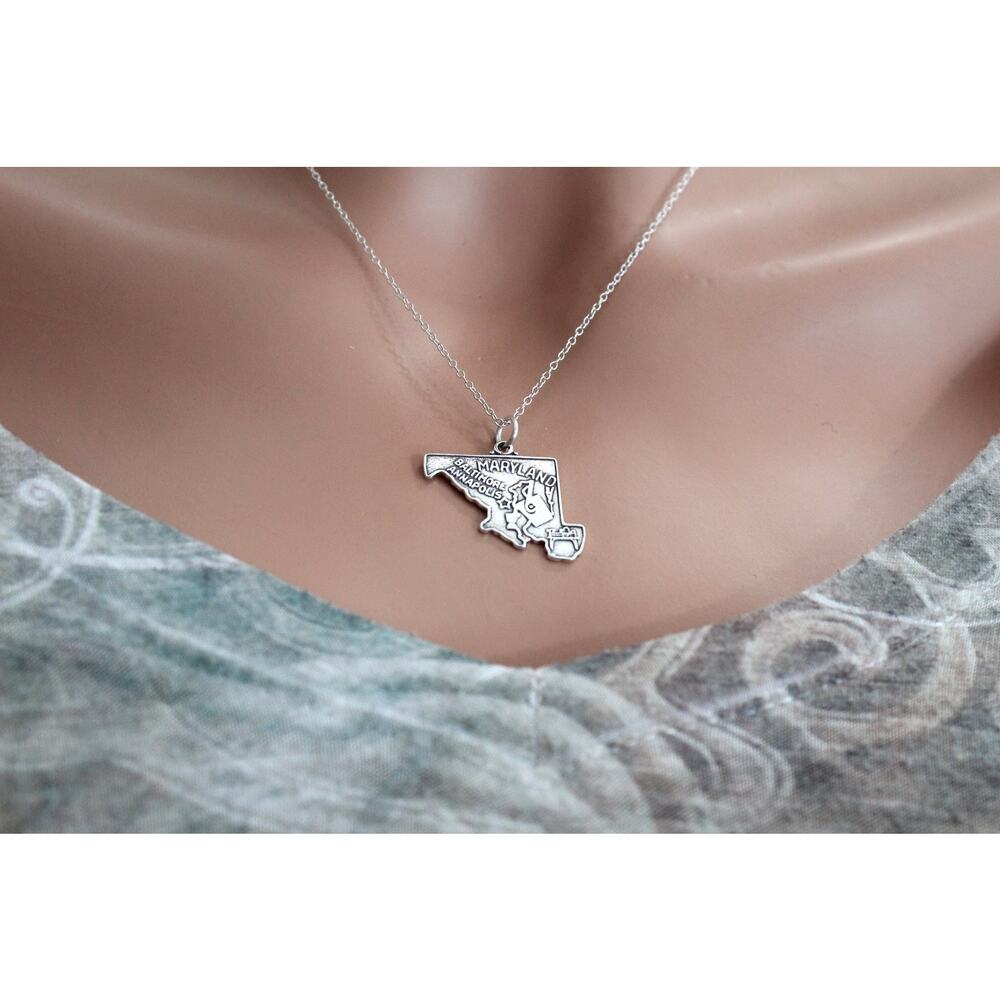 Sterling Silver Maryland State Charm Necklace
